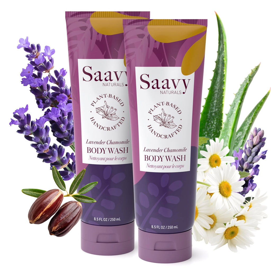 Saavy Naturals Moisturizing Body Wash for Sensitive Skin – Plant-Based, Lavender Chamomile, 2x8.5 oz