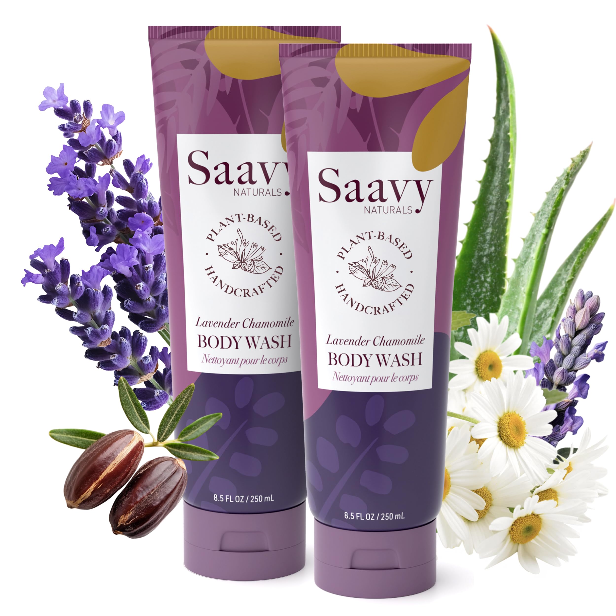 Saavy Naturals Moisturizing Body Wash for Sensitive Skin – Plant-Based, Lavender Chamomile, 2x8.5 oz