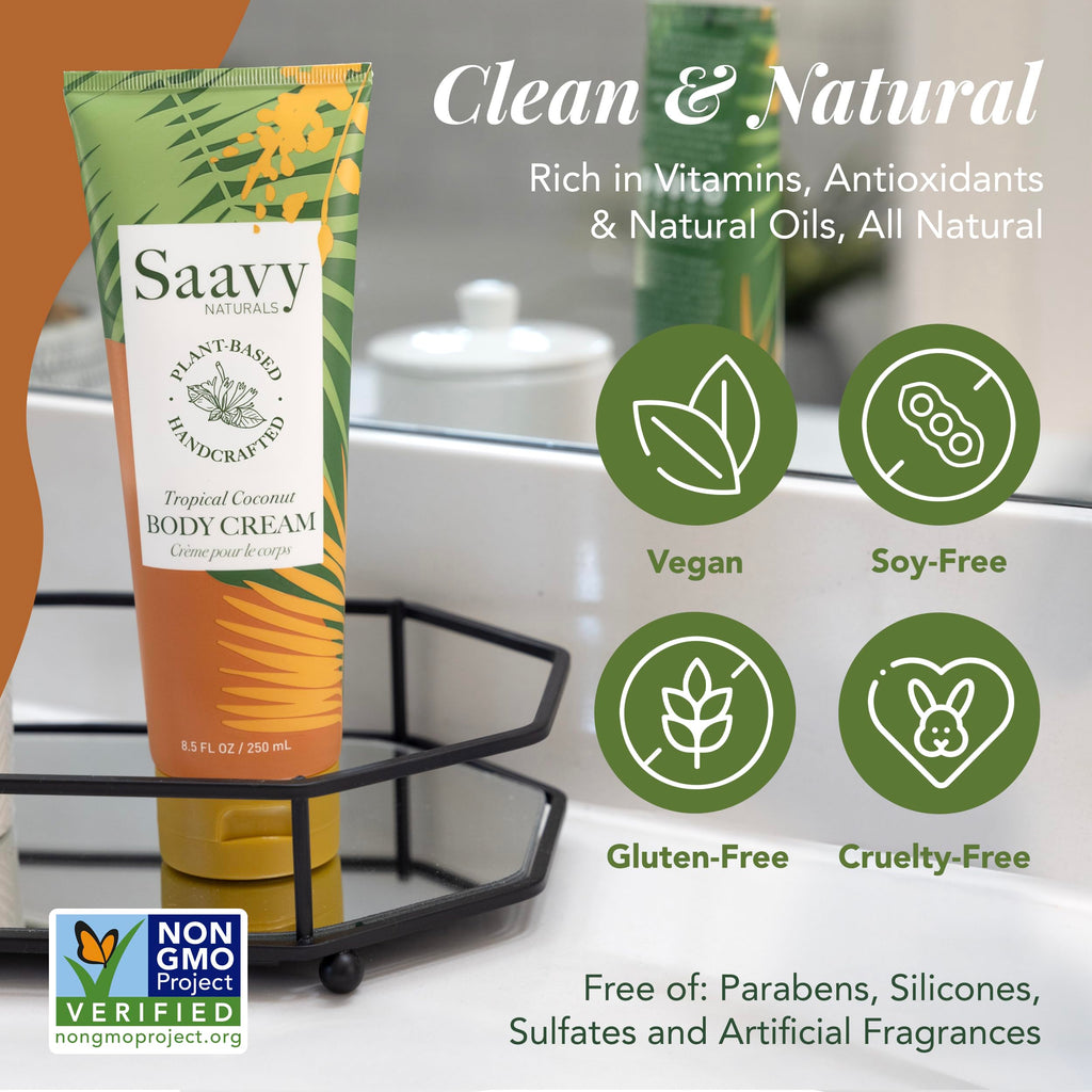 Saavy Naturals Deeply Hydrating Body Cream – Tropical Coconut, 2-Pack