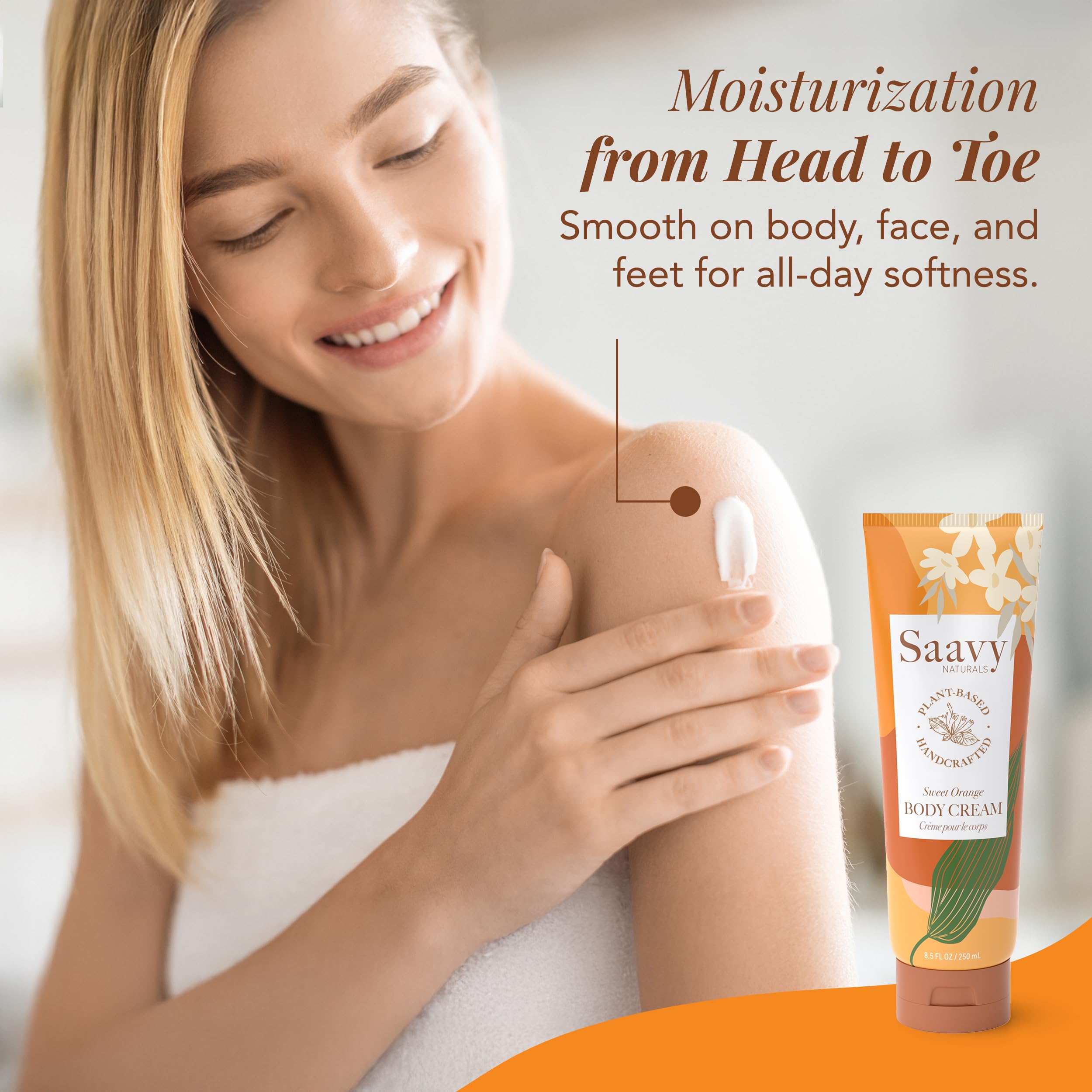 Saavy Naturals Deeply Hydrating Body Cream – Sweet Orange, 8.5 oz (2-pack)