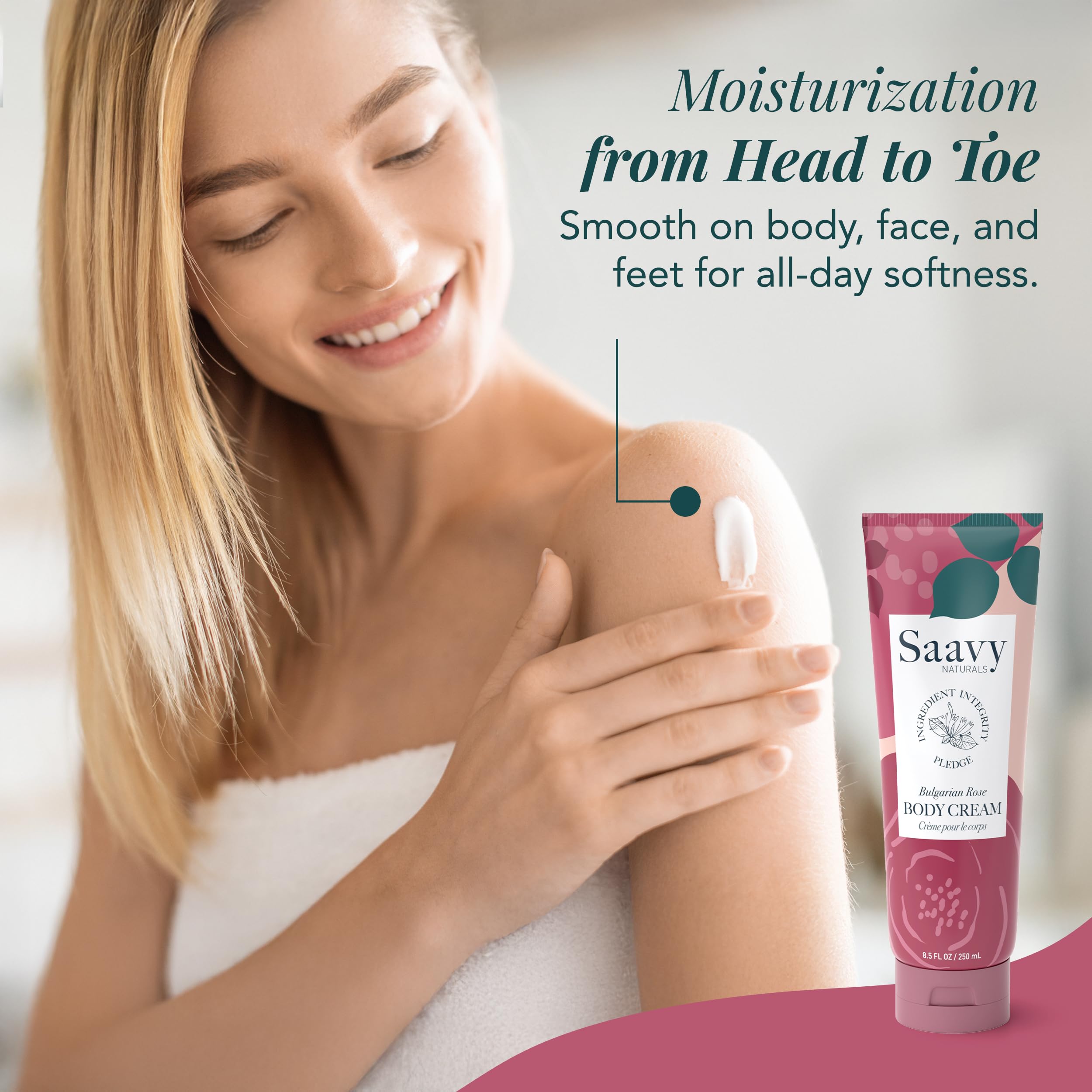 Saavy Naturals Deeply Hydrating Body Cream – Bulgarian Rose, 2 x 8.5 oz, Plant-Based & USA Made