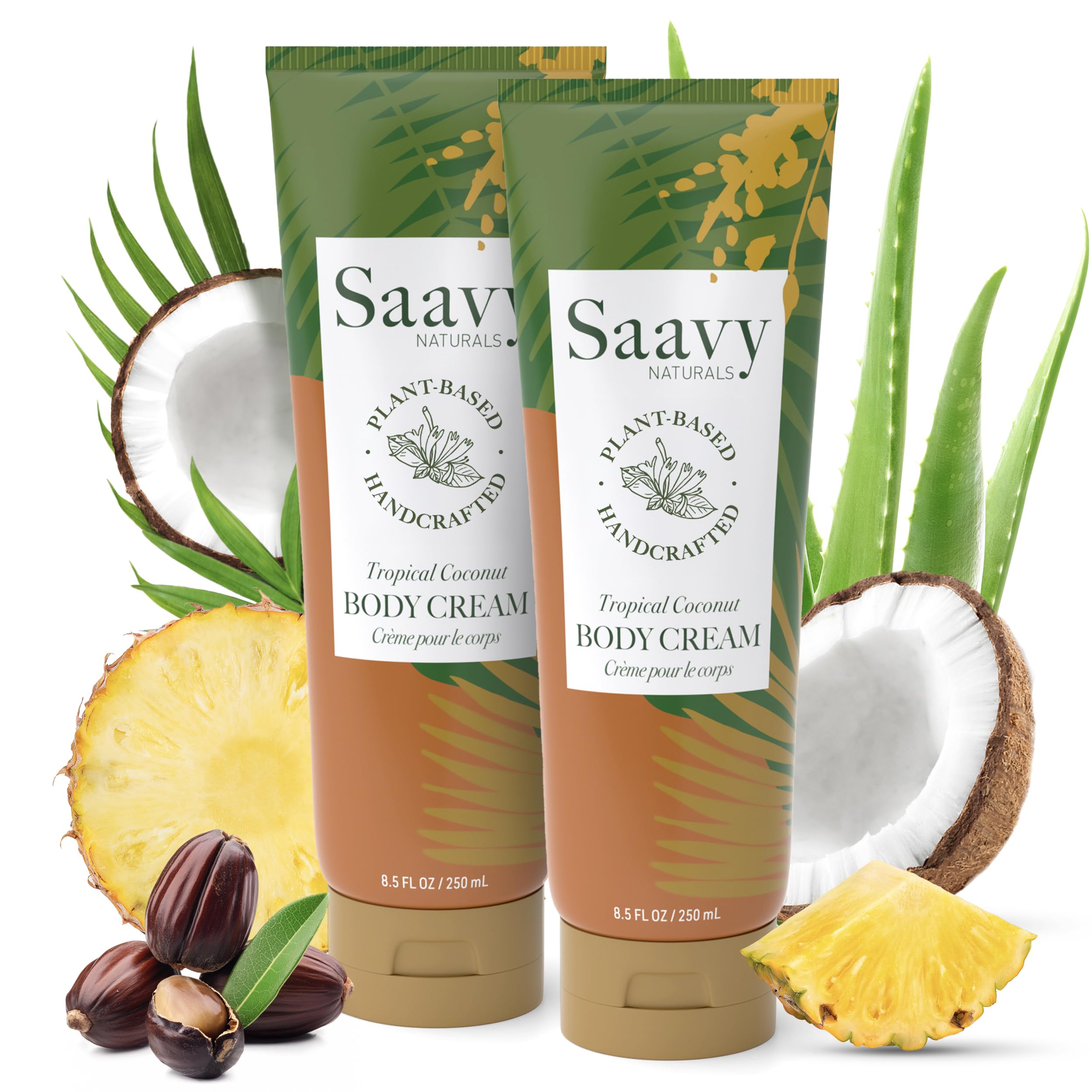 Saavy Naturals Deeply Hydrating Body Cream – Tropical Coconut, 2-Pack