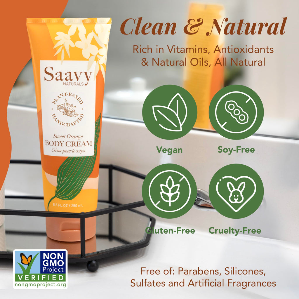 Saavy Naturals Deeply Hydrating Body Cream – Sweet Orange, 8.5 oz (2-pack)