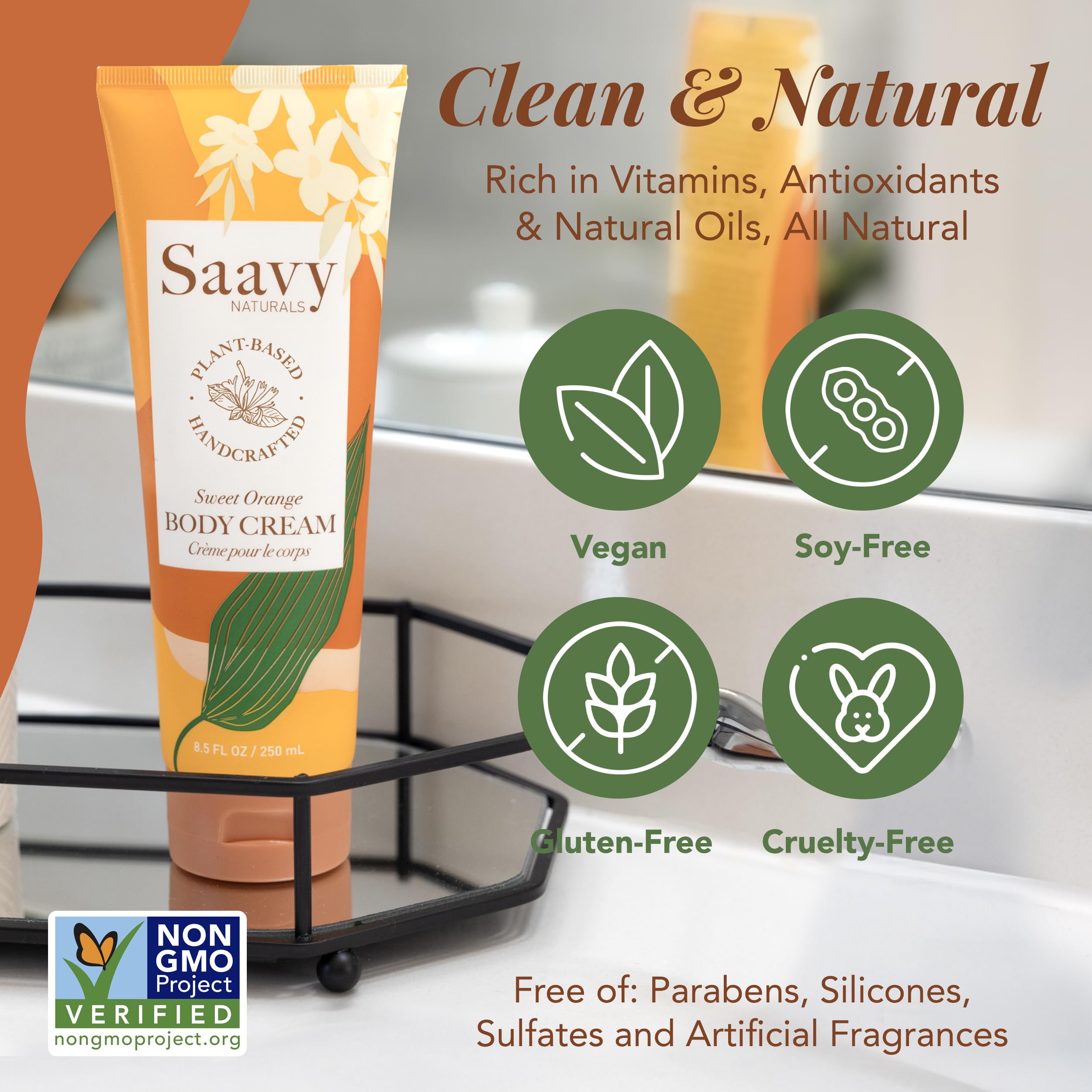 Saavy Naturals Deeply Hydrating Body Cream – Sweet Orange, 8.5 oz (2-pack)