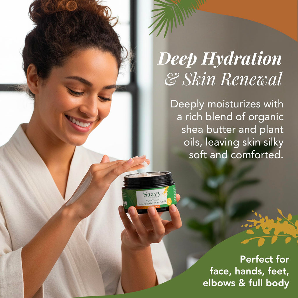 Saavy Naturals Whipped Body Butter – Organic Shea, Deep Hydration, Tropical Coconut, 4 oz