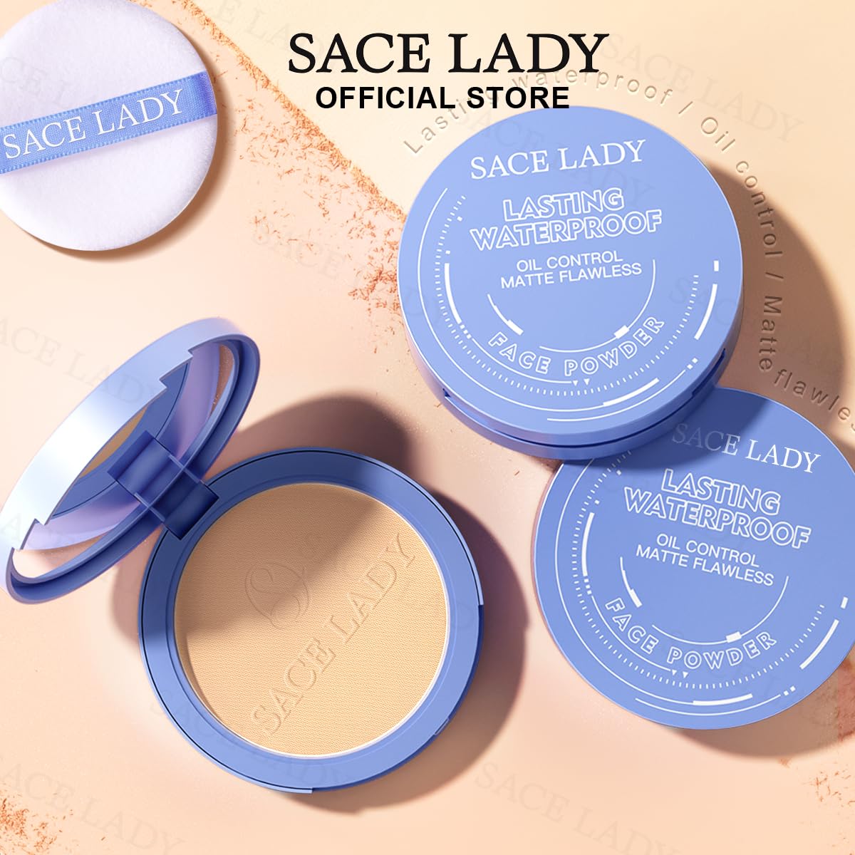 SACE LADY Face Powder Waterproof – Matte Setting Powder, Shine Control, 0.35oz (#03)