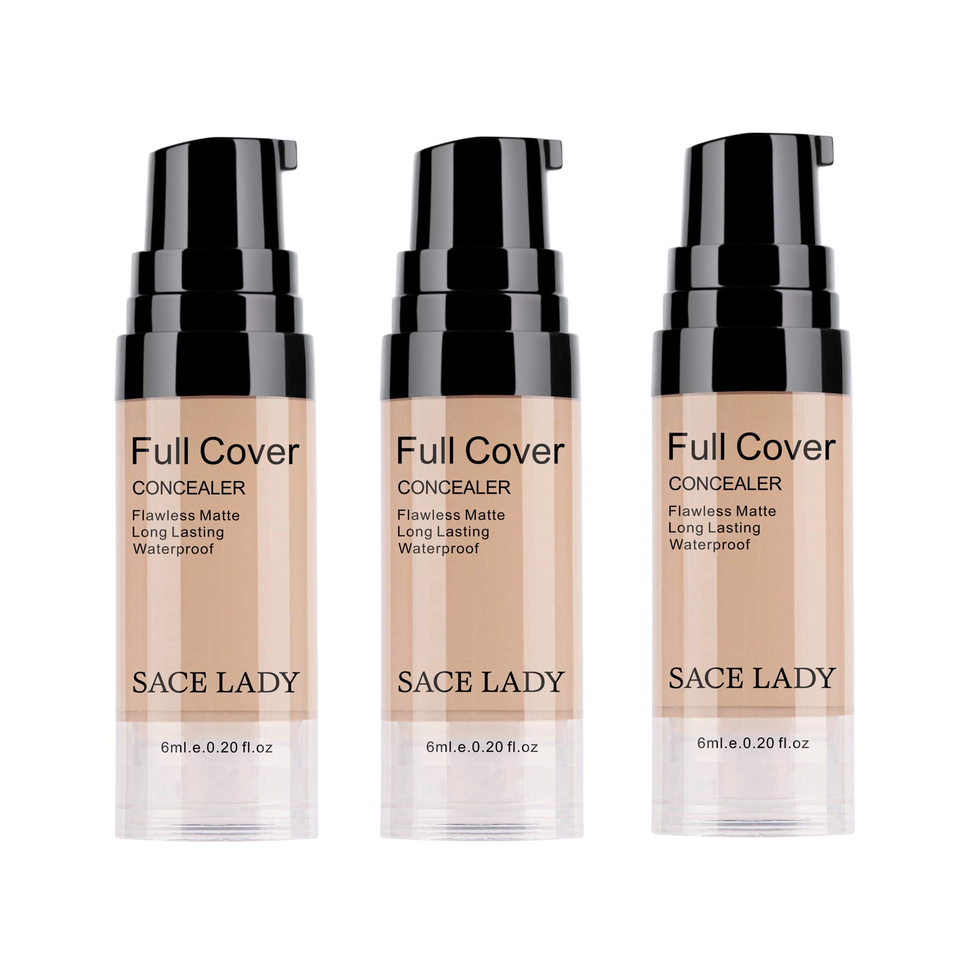 SACE LADY 3-Pack Pro Full Cover Liquid Concealer – Waterproof Matte Finish, Natural