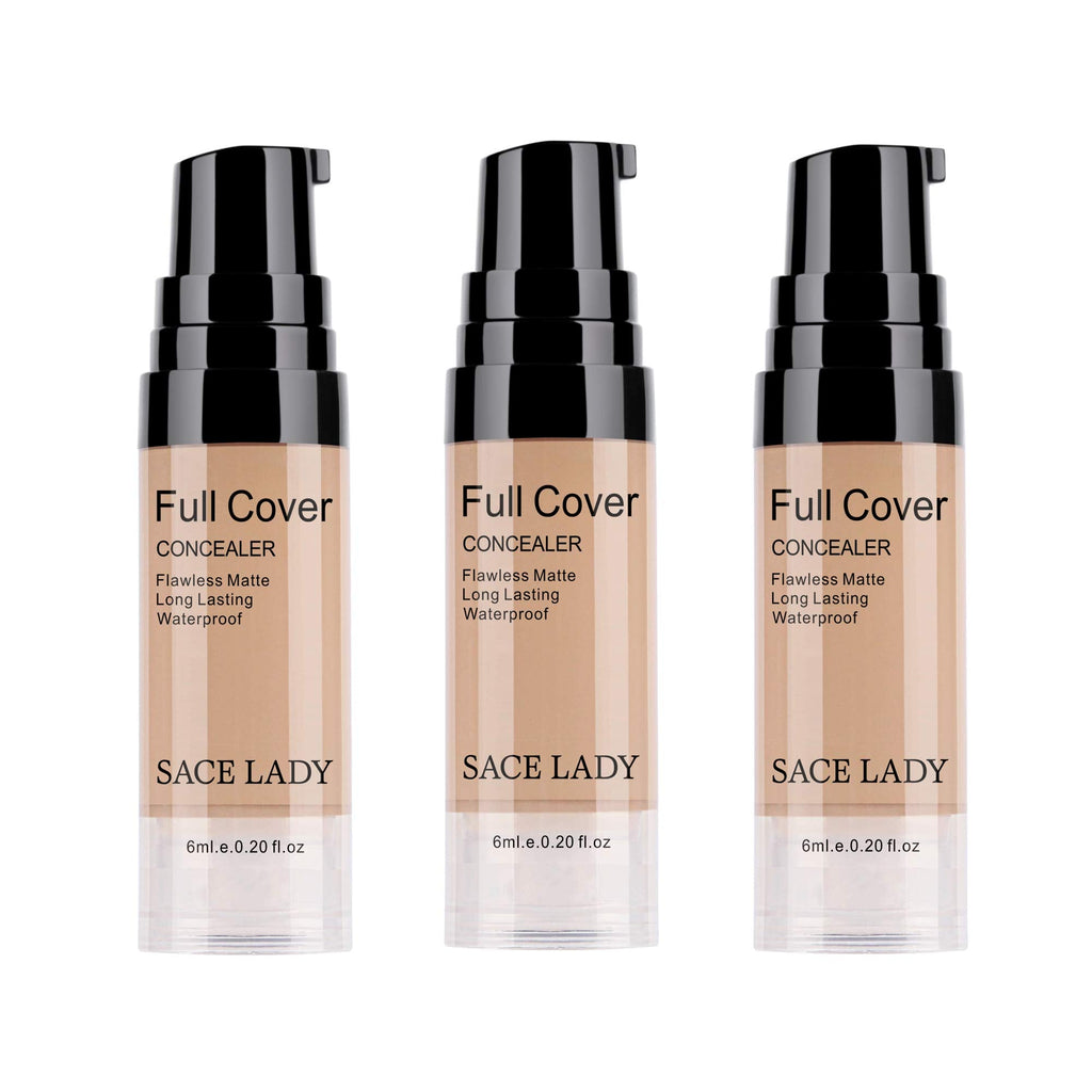 SACE LADY 3 Pack Pro Full Cover Liquid Concealer – Waterproof Matte Finish, Warm Natural