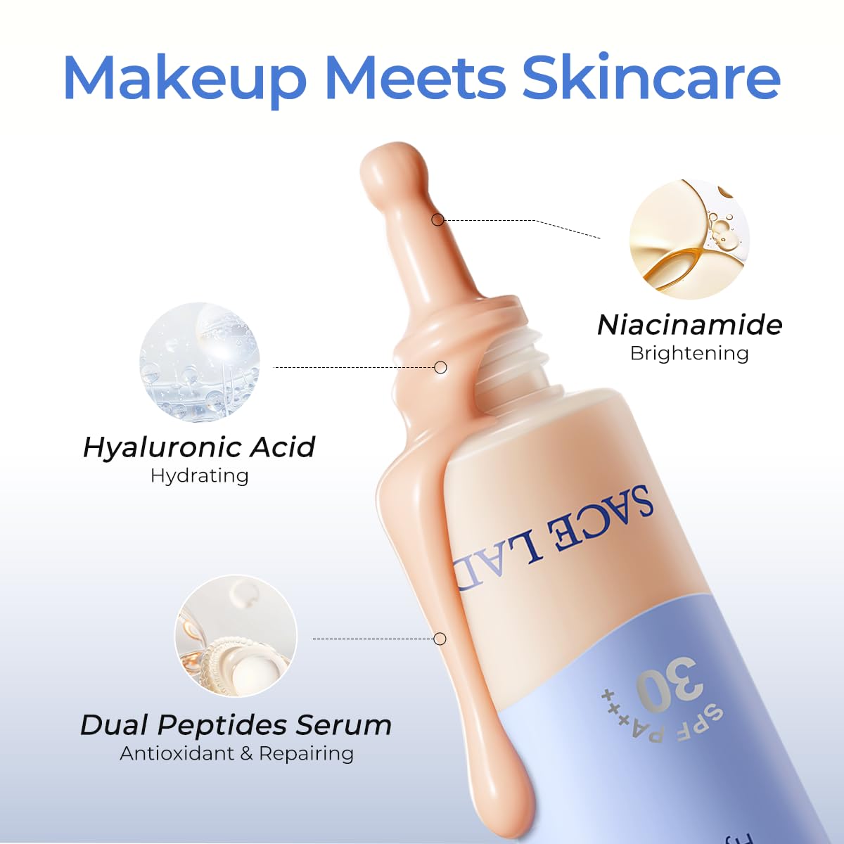 SACE LADY Bare Touch Skin Tint SPF30 – Skin-Like Serum Tint, 16HR Wear (#04 Beige Glow)