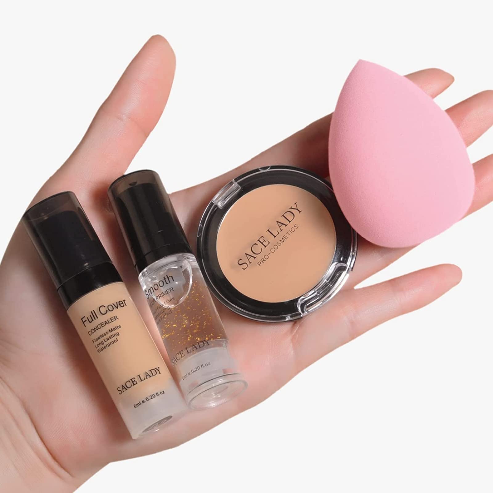 SACE LADY Waterproof Full Coverage Concealer Set with Primer Sponge – Matte Finish Corrector for Face, Eyes & Skin (0.2 Fl oz Natural)