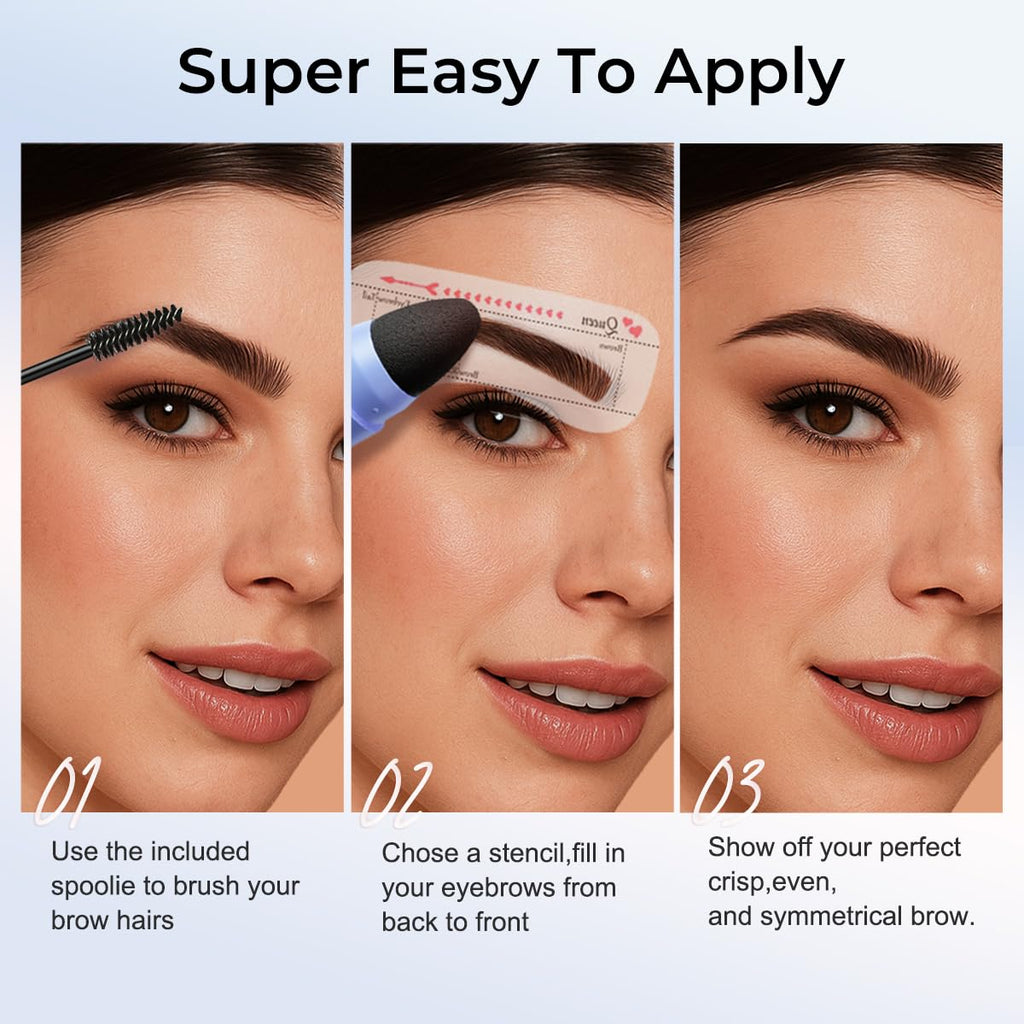 SACE LADY Eyebrow Stamp Kit – Natural-Looking Brows, Waterproof & Long-Lasting, 10 Reusable Stencils, 0.07 Oz #02 Dark Brown