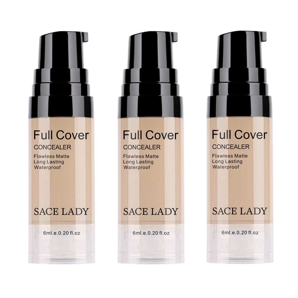 SACE LADY 3 Pack Pro Full Cover Liquid Concealer - Waterproof Matte Finish (Light Natural)