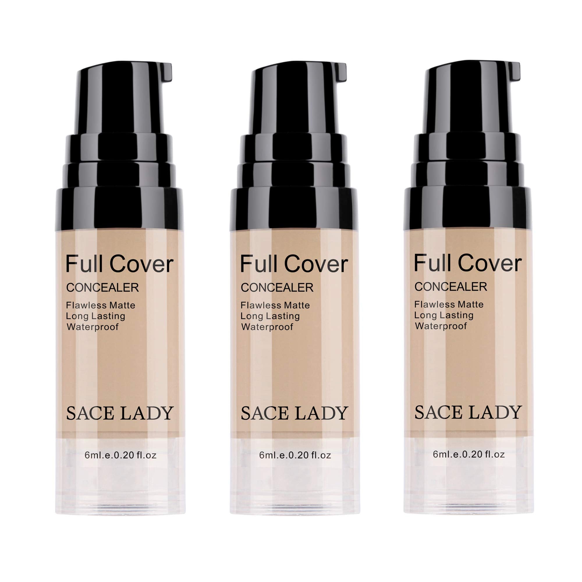 SACE LADY 3 Pack Pro Full Cover Liquid Concealer - Waterproof Matte Finish (Light Natural)