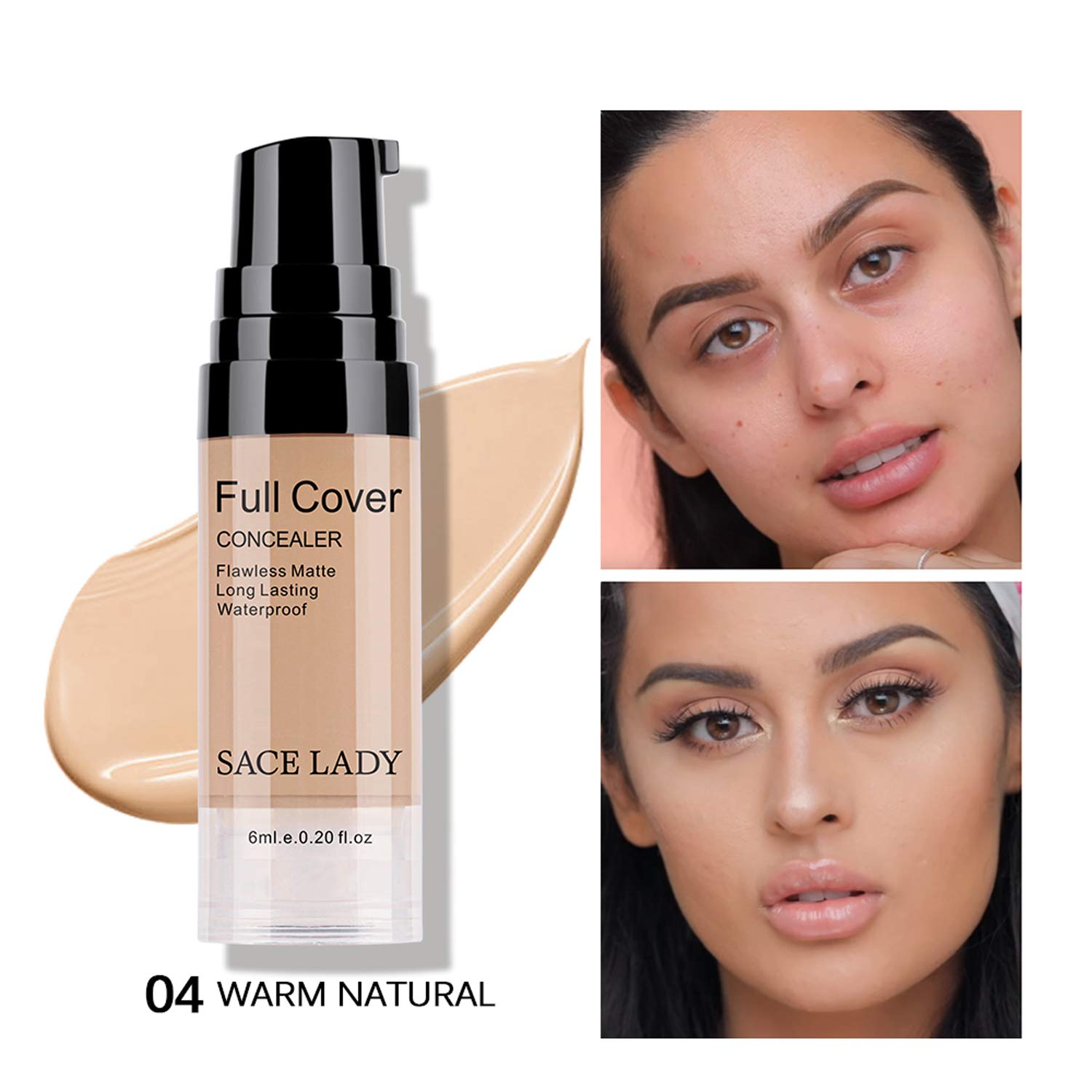 SACE LADY Waterproof Full-Coverage Concealer Kit with Primer Sponge | Matte Foundation for Face, Eyes & Acne Scars
