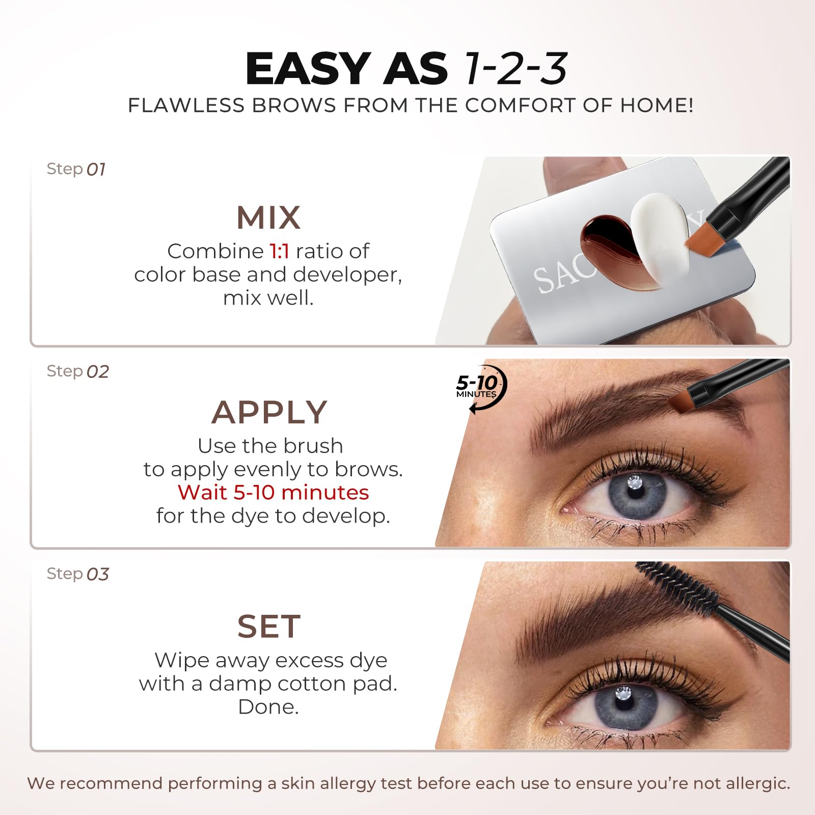 SACE LADY Eyebrow Color Kit – Long-Lasting, Waterproof, Vegan & Cruelty-Free (02 Dark Brown)