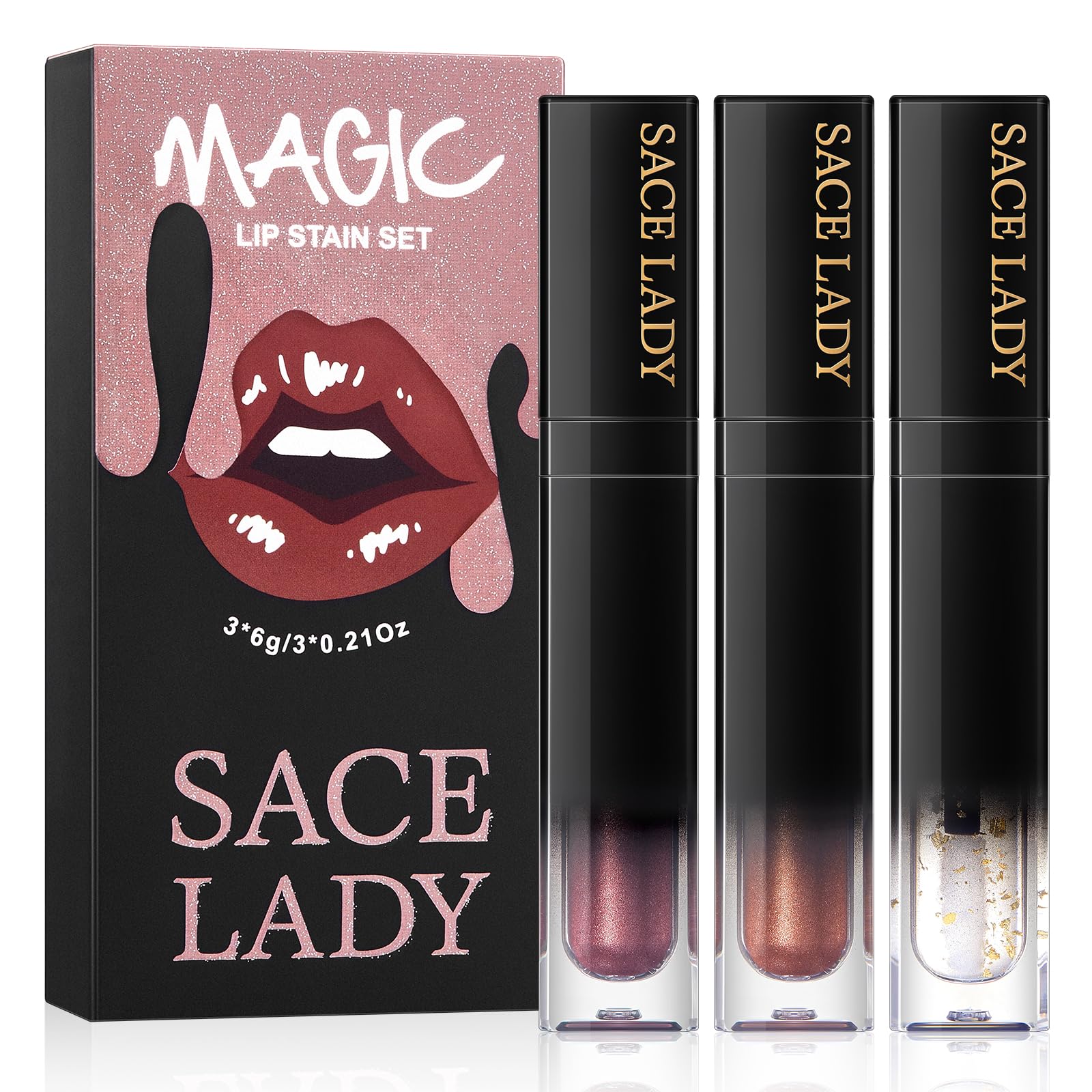 SACE LADY Lip Stain Set Peel Off – Long-Lasting Waterproof Lip Gloss, Transfer-Proof