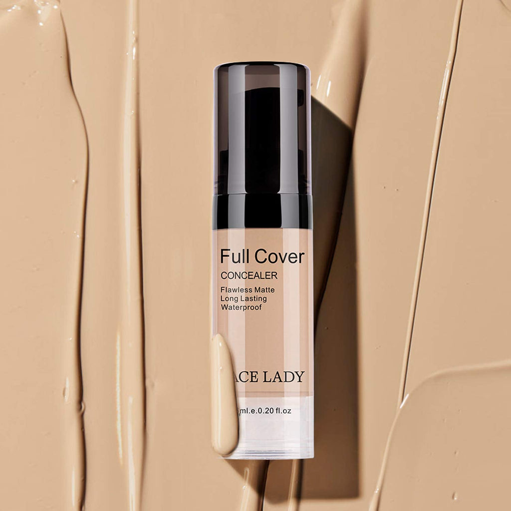Waterproof Full-Coverage Concealer with Primer Sponge Set | SACE LADY – Matte, Long-Wear Foundation & Corrector (Light Natural)