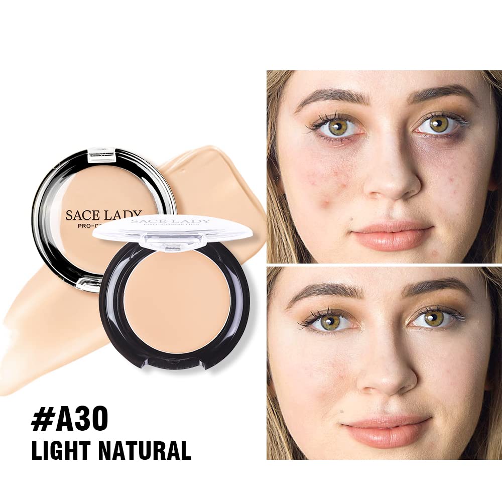 Waterproof Full-Coverage Concealer with Primer Sponge Set | SACE LADY – Matte, Long-Wear Foundation & Corrector (Light Natural)