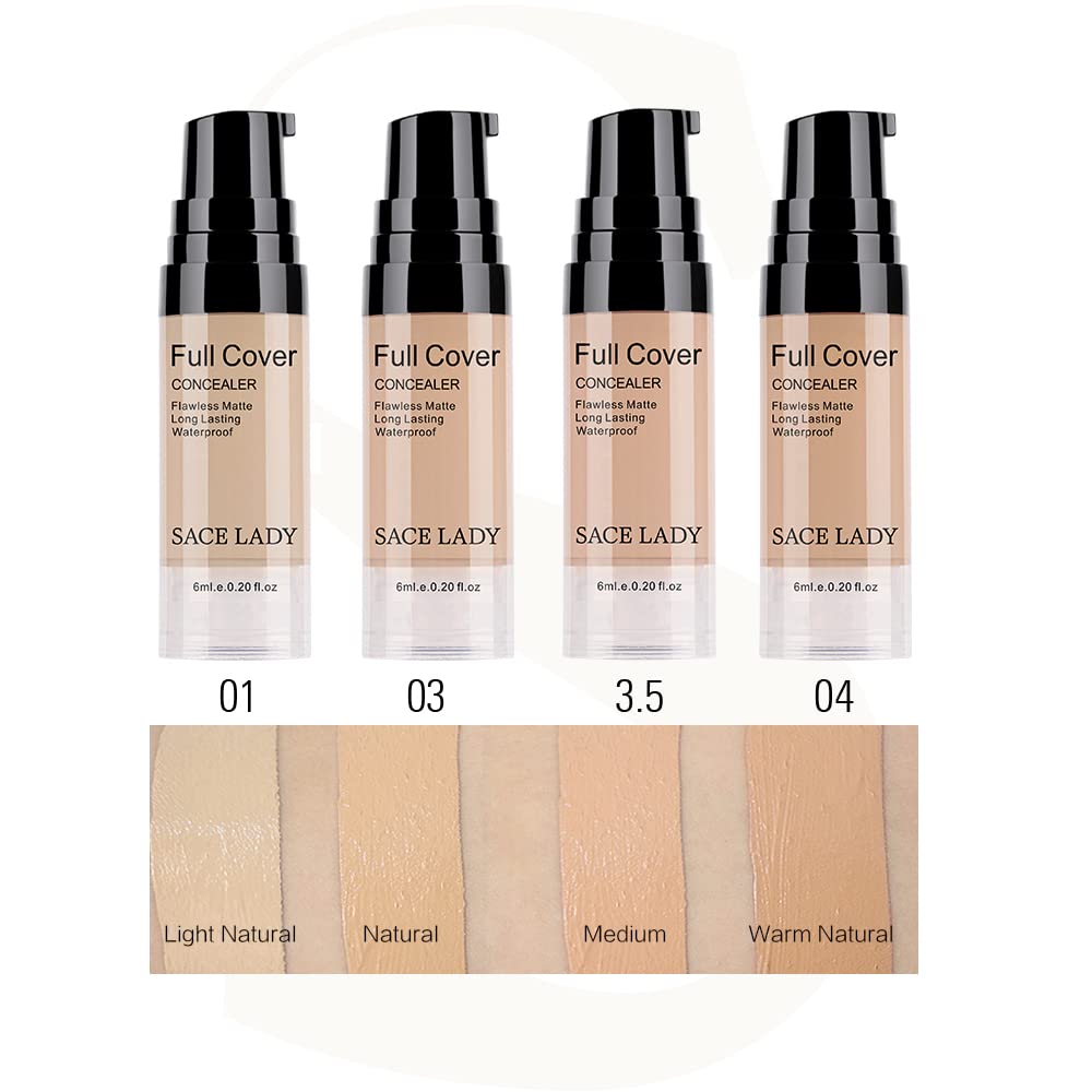 SACE LADY Waterproof Full-Coverage Concealer Kit with Primer Sponge | Matte Foundation for Face, Eyes & Acne Scars