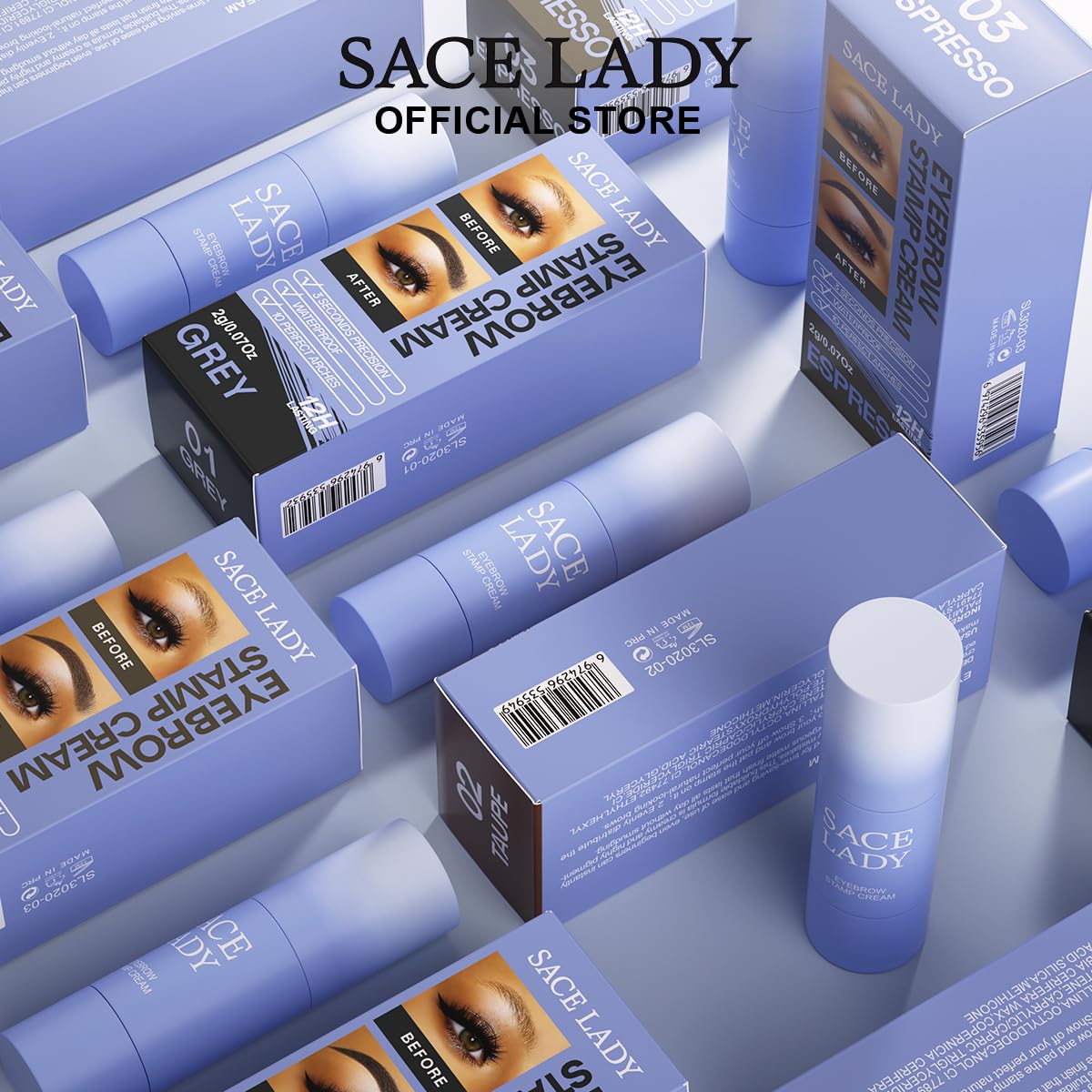 SACE LADY Eyebrow Stamp Kit – Natural-Looking Brows, Waterproof & Long-Lasting, 10 Reusable Stencils, 0.07 Oz #02 Dark Brown