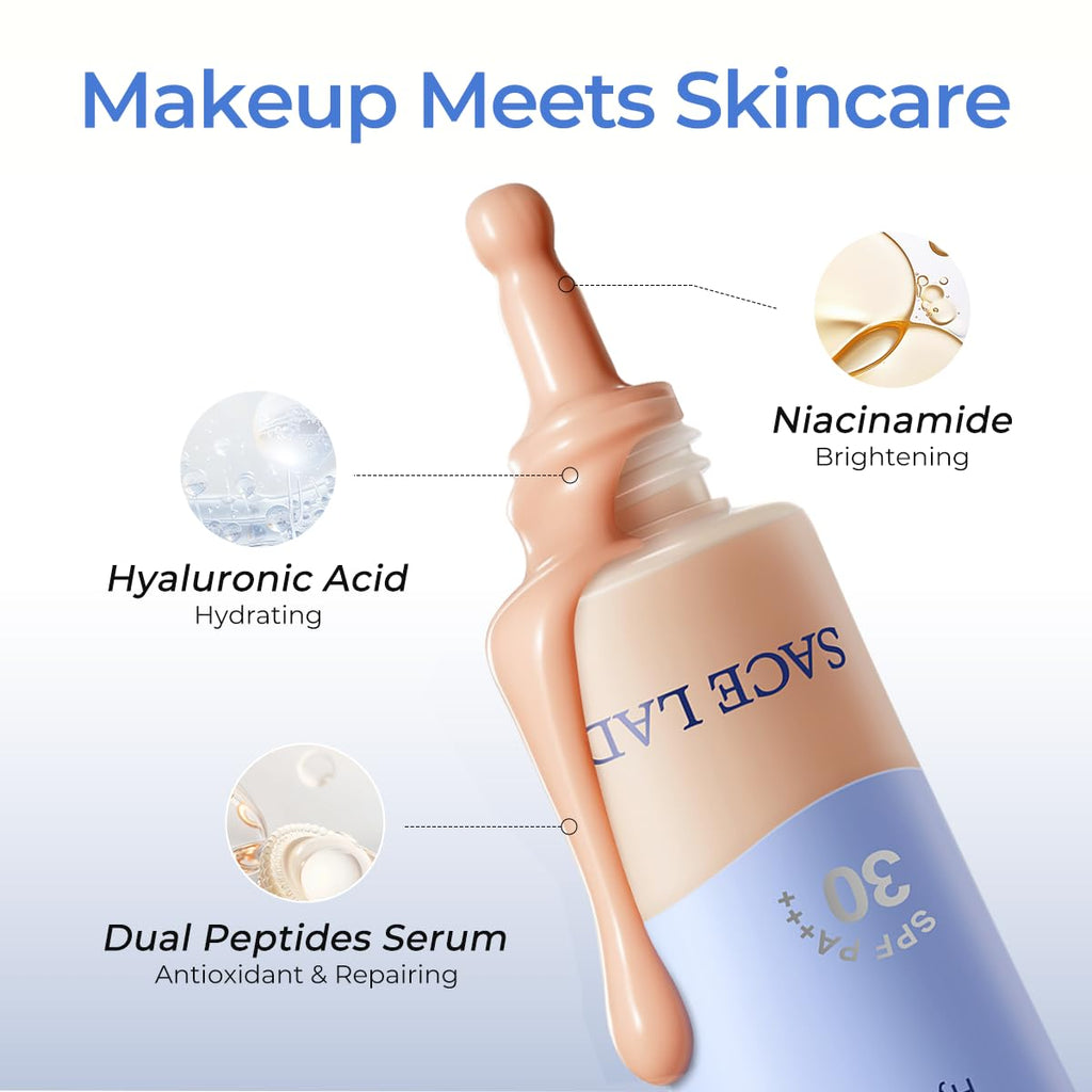 SACE LADY Bare Touch Skin Tint SPF 30 – Skin-Like Serum Tinted Moisturizer, 16HR Wear (#05 Golden Buff)