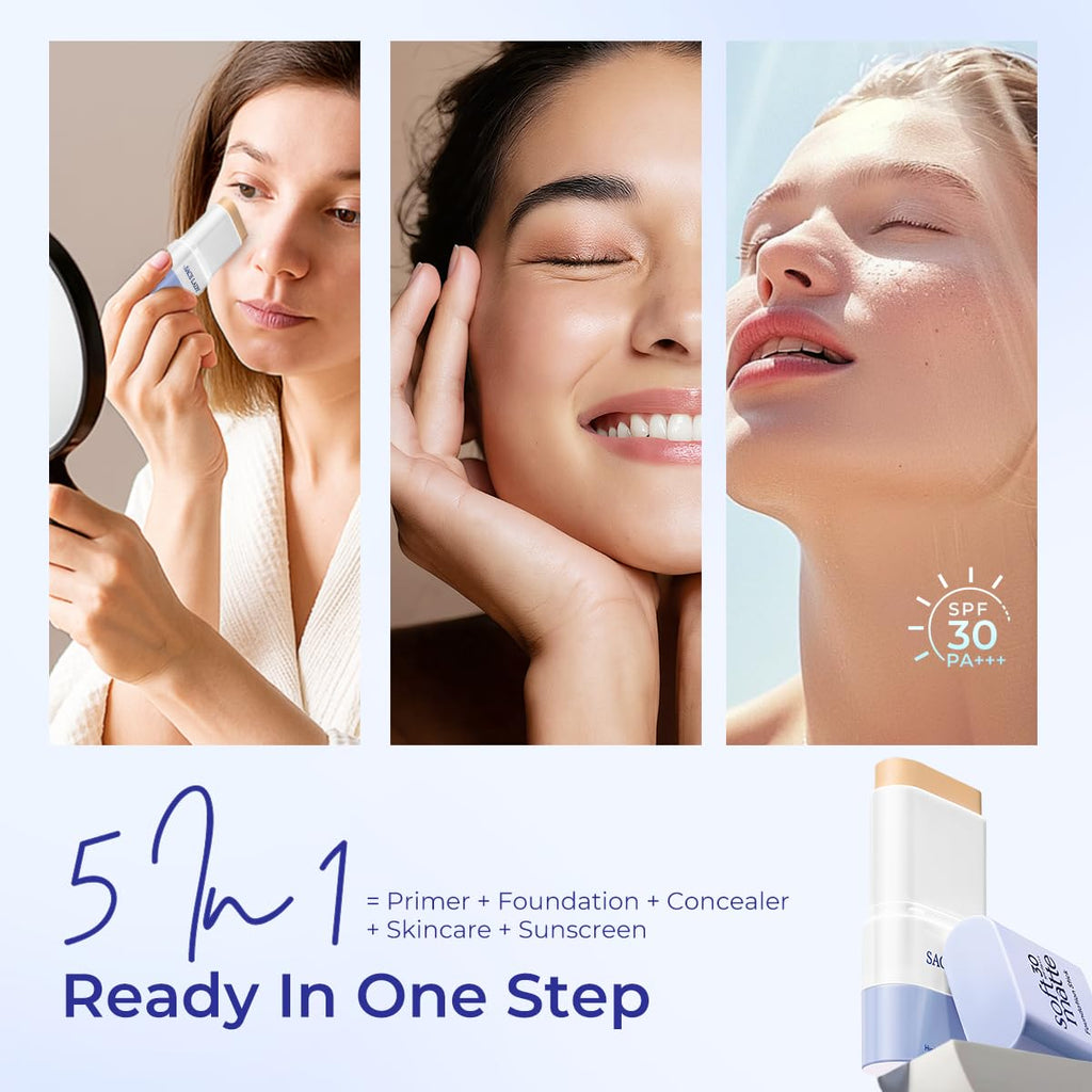 SACE LADY Foundation Stick with Built-In Brush | Soft Matte Finish SPF 30, 0.4 Oz