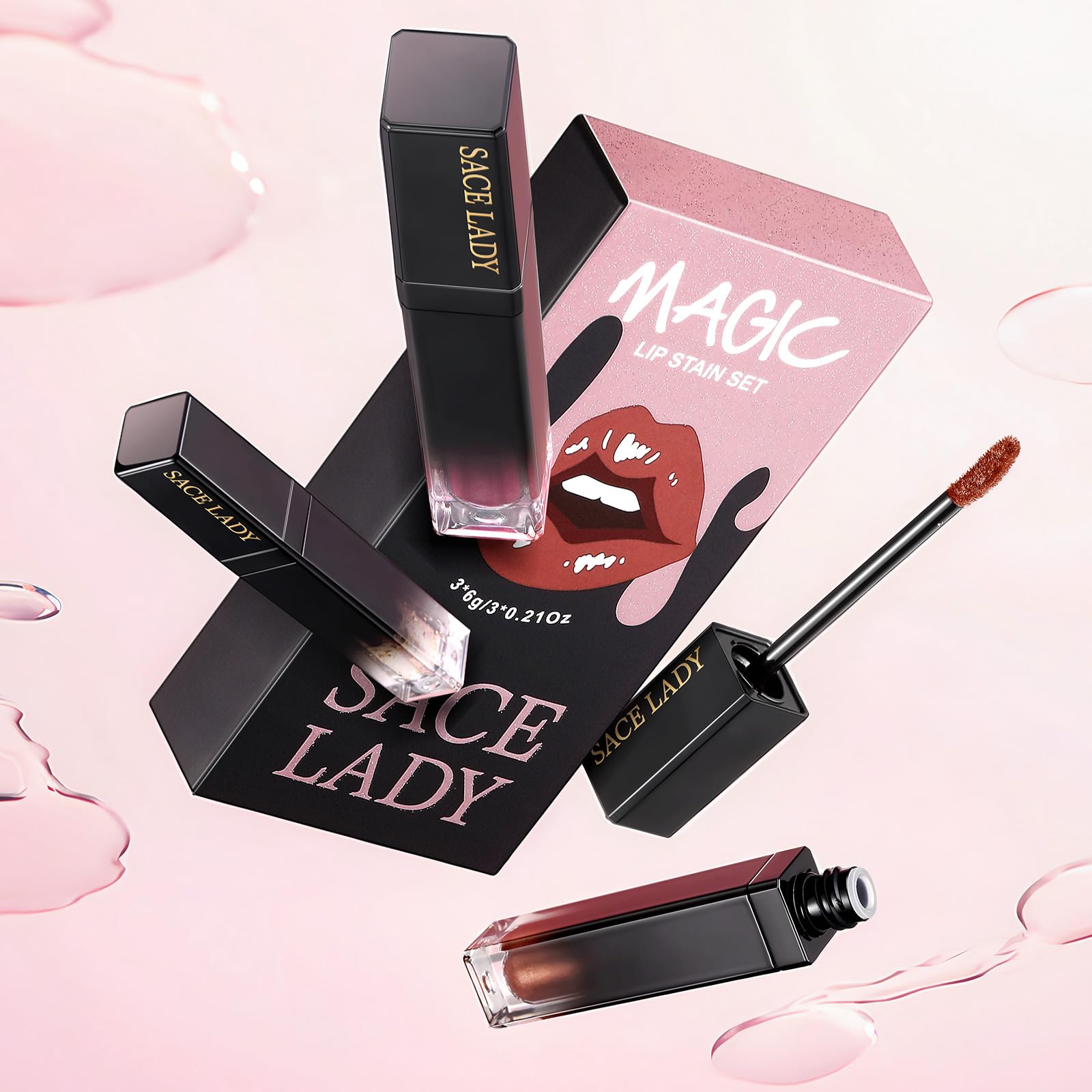 SACE LADY Lip Stain Set Peel Off – Long-Lasting Waterproof Lip Gloss, Transfer-Proof