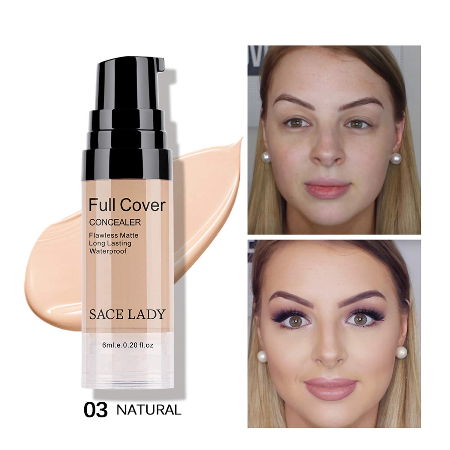 SACE LADY Waterproof Full Coverage Concealer Set with Primer Sponge – Matte Finish Corrector for Face, Eyes & Skin (0.2 Fl oz Natural)