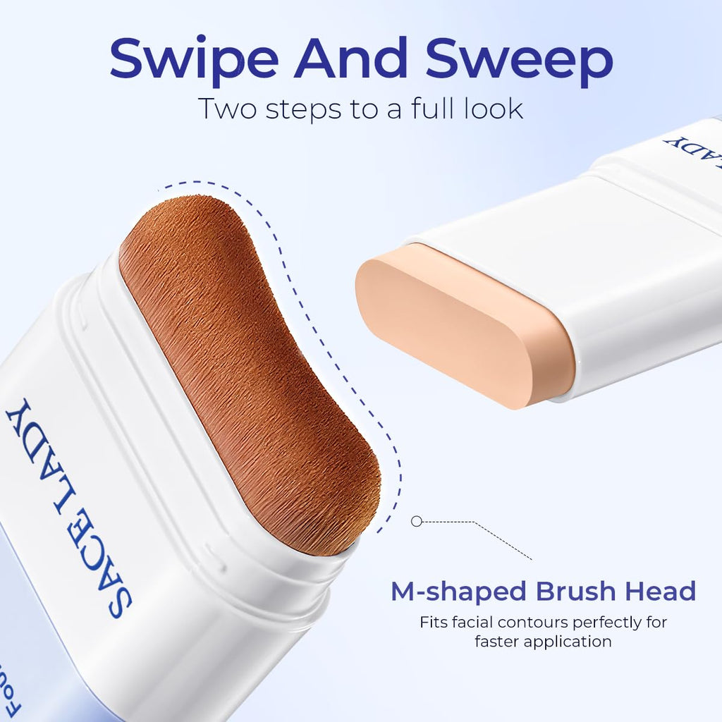 SACE LADY Foundation Stick with Built-In Brush | Soft Matte Finish SPF 30, 0.4 Oz
