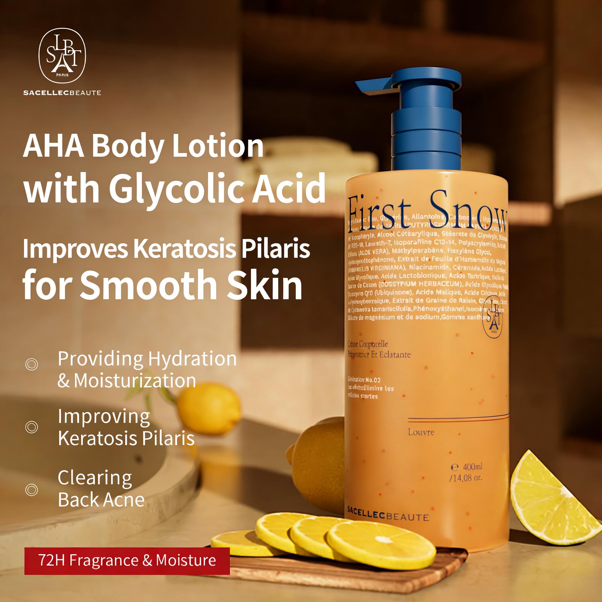 SACELLEC BEAUTE Advanced AHA Body Lotion — 12% Glycolic Acid for Bacne, KP & Dry Skin