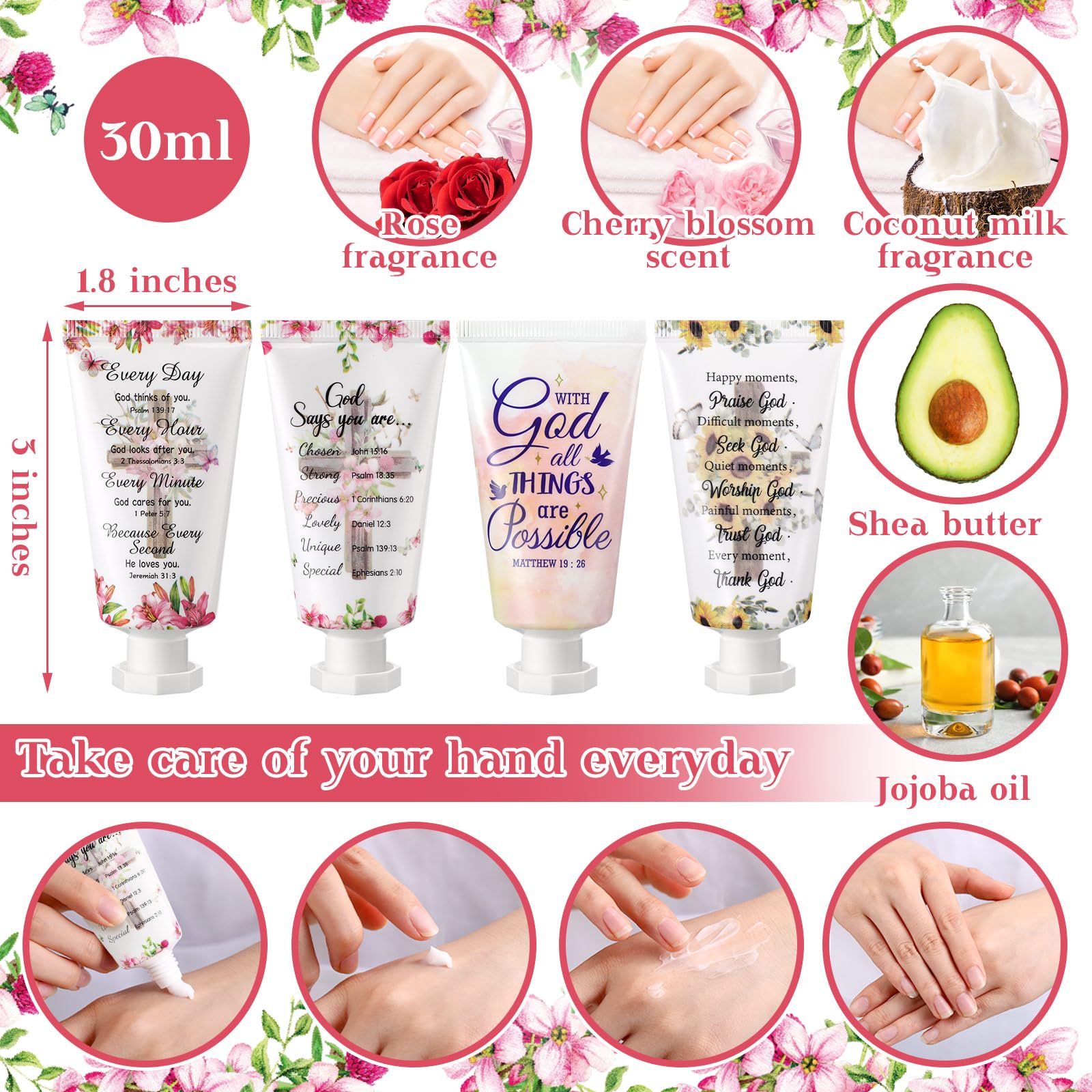 Sacubee 72-Piece Christian Hand Cream Bulk Gifts – Bible Verse Travel Lotion (Cross Style)