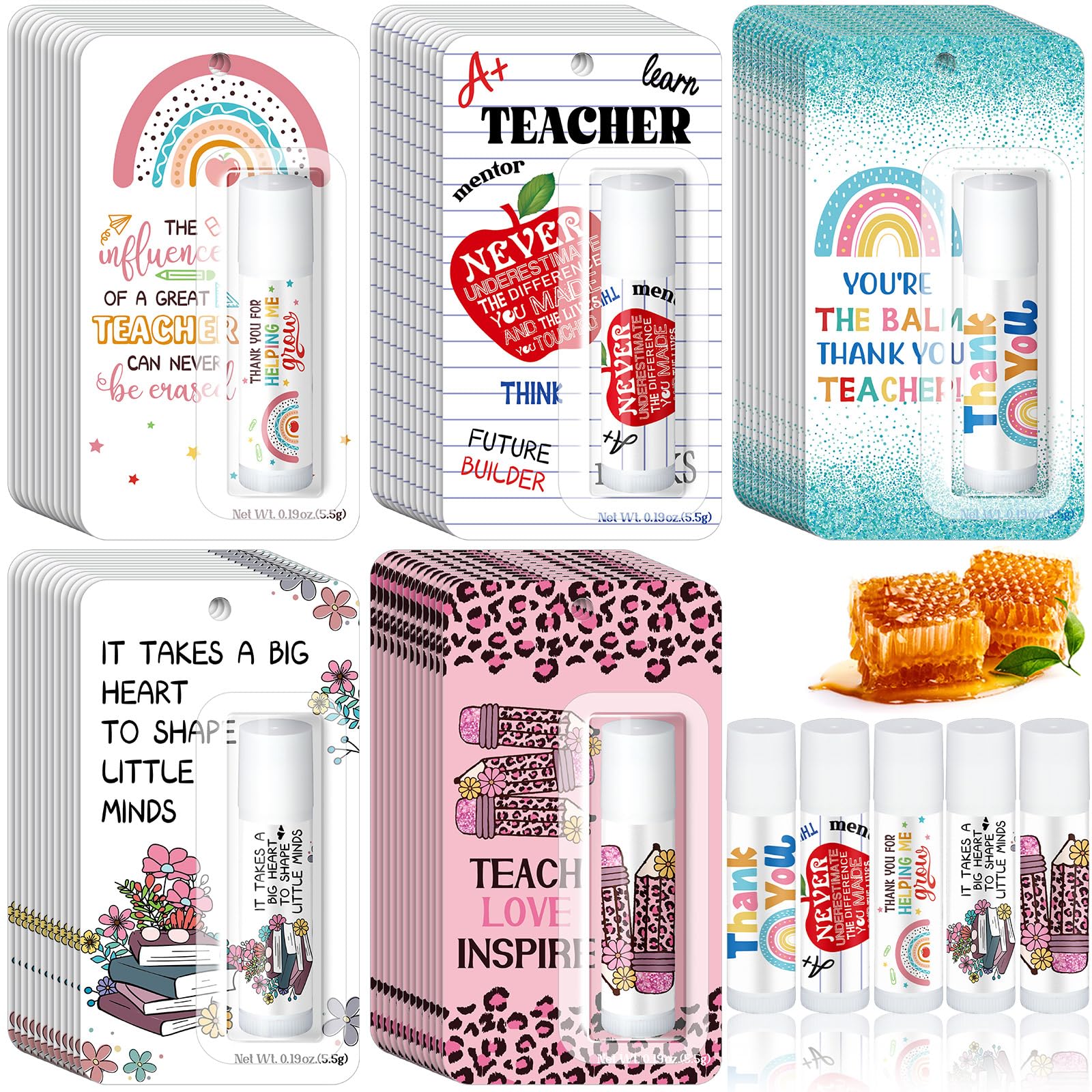 Sacubee 60-Pack Honey Lip Balm Gift Set for Teachers & Staff