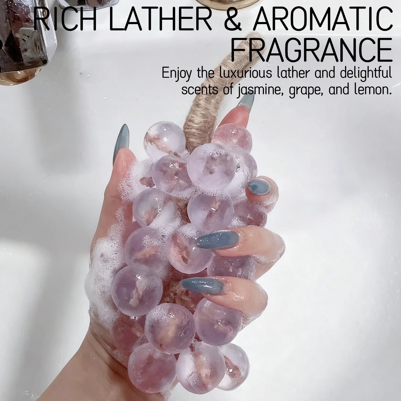 sacxi Grape Soap on a Rope – Handmade Aromatic Bar Soap for Hands & Bath (Blue Jasmine Scent)