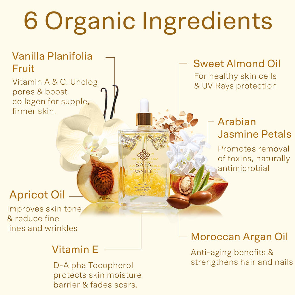 SAFA Vanillé Oil – Organic Vanilla Jasmine Oil for Skin, Hair & Aromatherapy (4 oz)