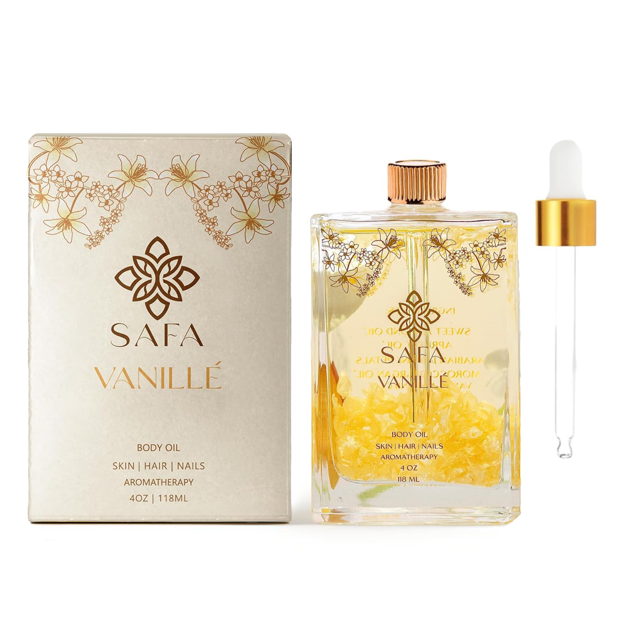 SAFA Vanillé Oil – Organic Vanilla Jasmine Oil for Skin, Hair & Aromatherapy (4 oz)