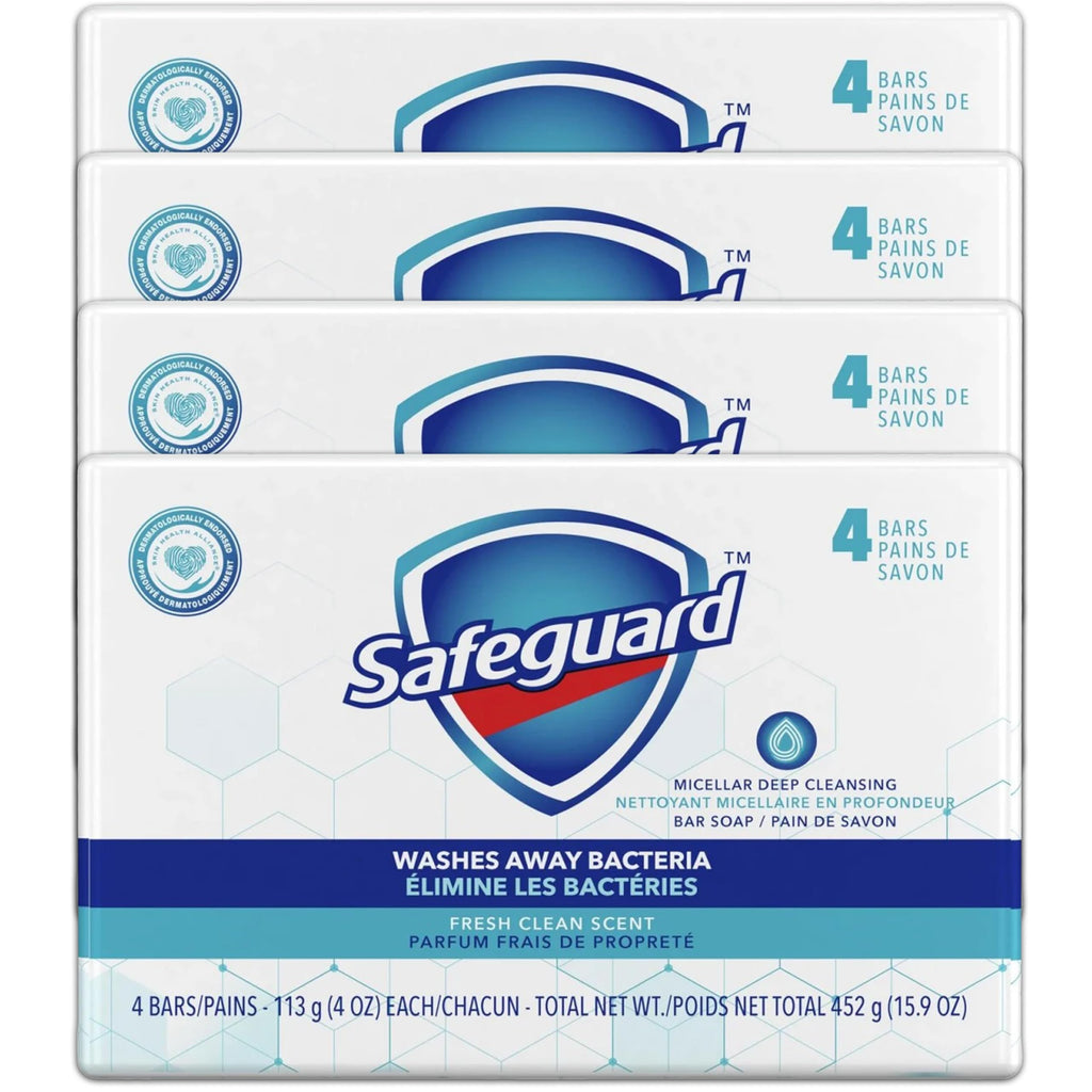 Safeguard Micellar Deep Cleansing Bar Soap — 16 Count, Fresh Scent, Gentle Hand & Body Bars