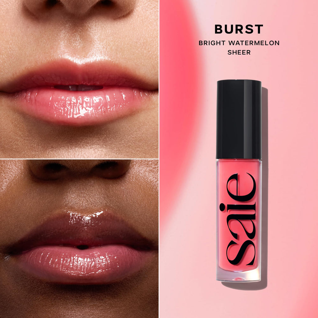 Saie Glossybounce Lip Gloss-Oil Hybrid | Hydrating, Non-Sticky Shine with Hyaluronic Acid & Jojoba (0.17 oz)