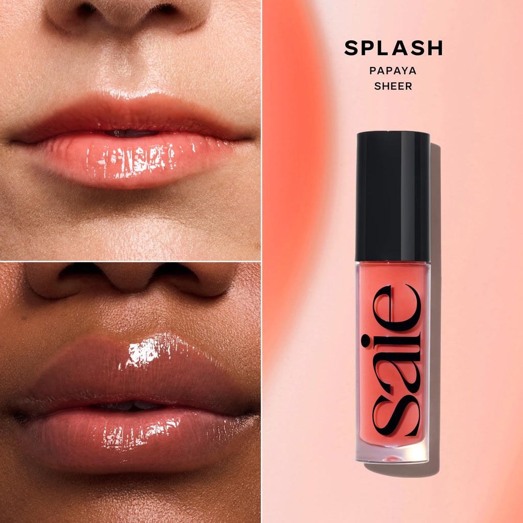 Saie Glossybounce Lip Gloss & Lip Oil Hybrid | Hyaluronic Acid + Jojoba | Non Sticky, Ultra Shine