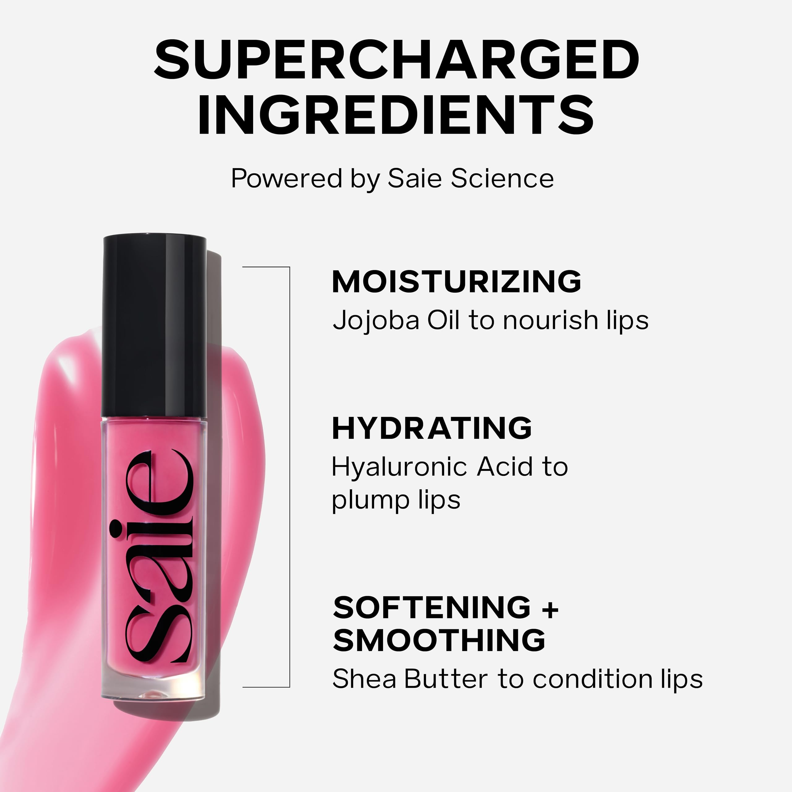 Saie Glossybounce: Hydrating Lip Gloss & Lip Oil Hybrid with Hyaluronic Acid & Jojoba – Non-Sticky, Ultra-Shiny (.17 oz)