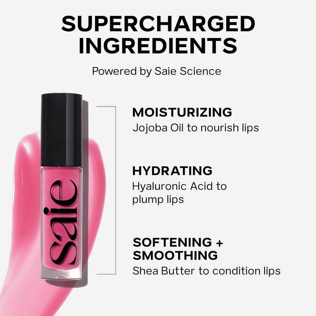 Saie GlossyBounce Lip Gloss-Oil Hybrid – Hydrating, Non-Sticky Shine