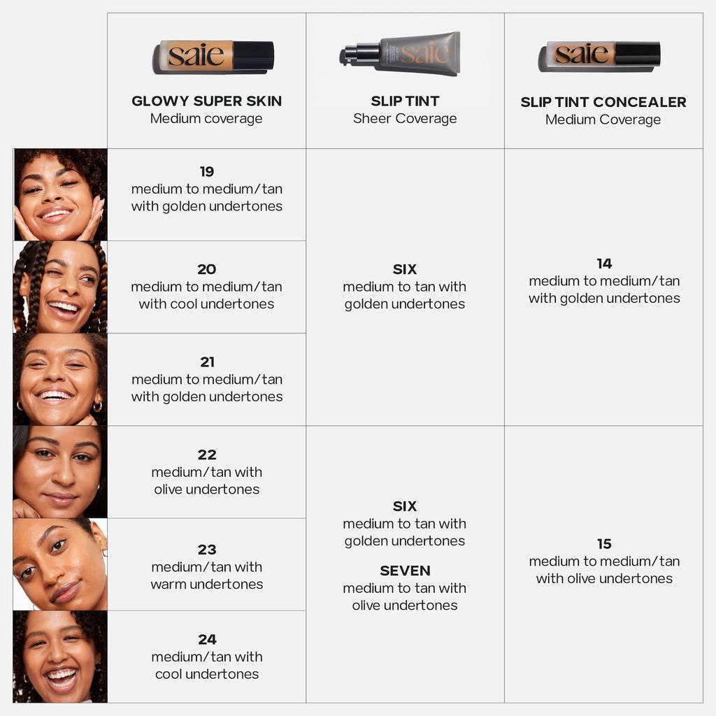 Saie Glowy Super Skin Tint Foundation Shade 21 — Weightless, Dewy Medium Coverage with Hyaluronic Acid