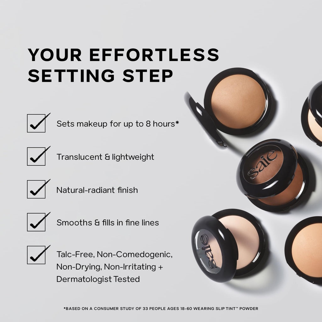 Saie Slip Tint Baked Setting Powder — Translucent, Skin-Like Blur (Very Light to Light, 0.24 oz)