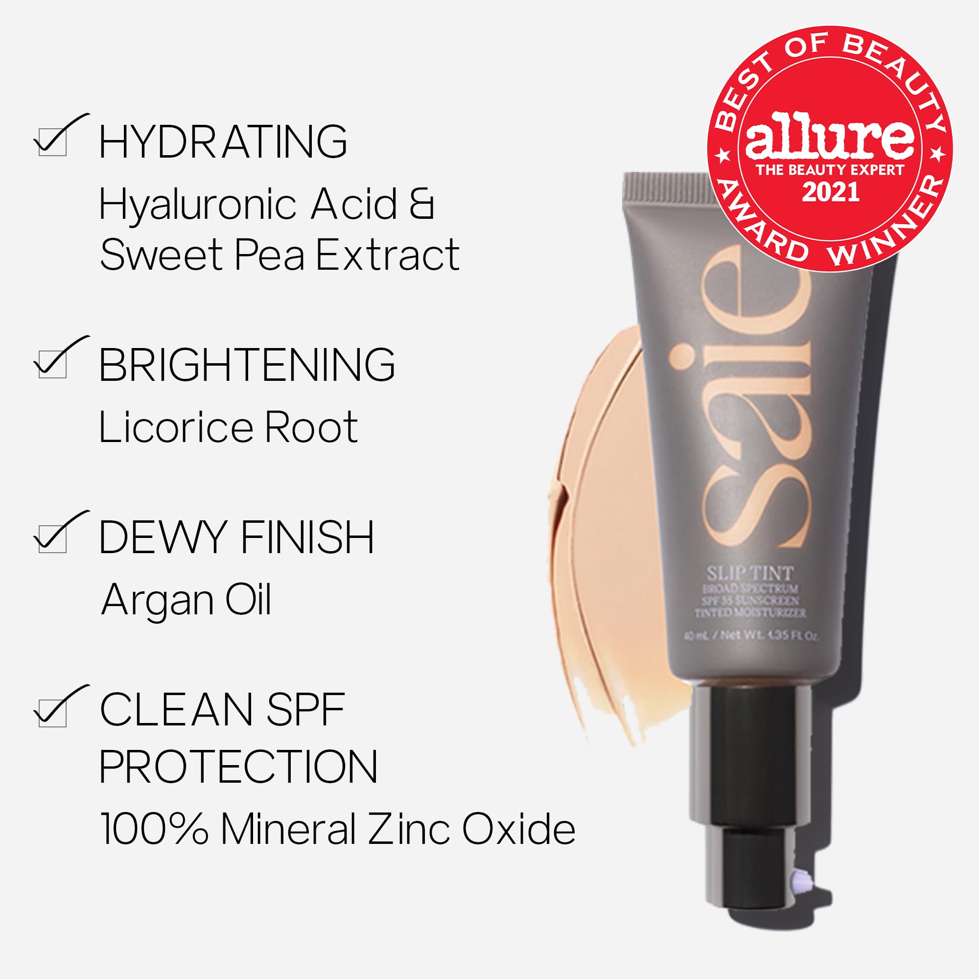 Saie Slip Tint SPF 35 - Light Coverage Glowy Tint with Hyaluronic Acid (Shade Eight)