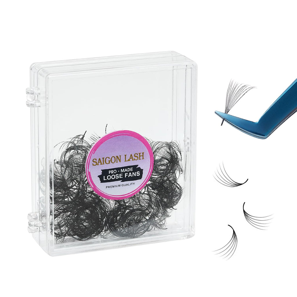 SAIGON LASH 500 pcs Narrow Promade Loose Fans – 10D 0.07 C Curl, 8–19 mm Mixed Length, Matte Black Handmade Lash Extensions