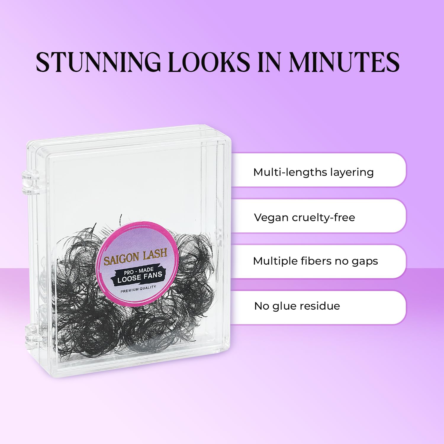 SAIGON LASH 500 pcs Narrow Promade Loose Fans – 10D 0.07 C Curl, 8–19 mm Mixed Length, Matte Black Handmade Lash Extensions