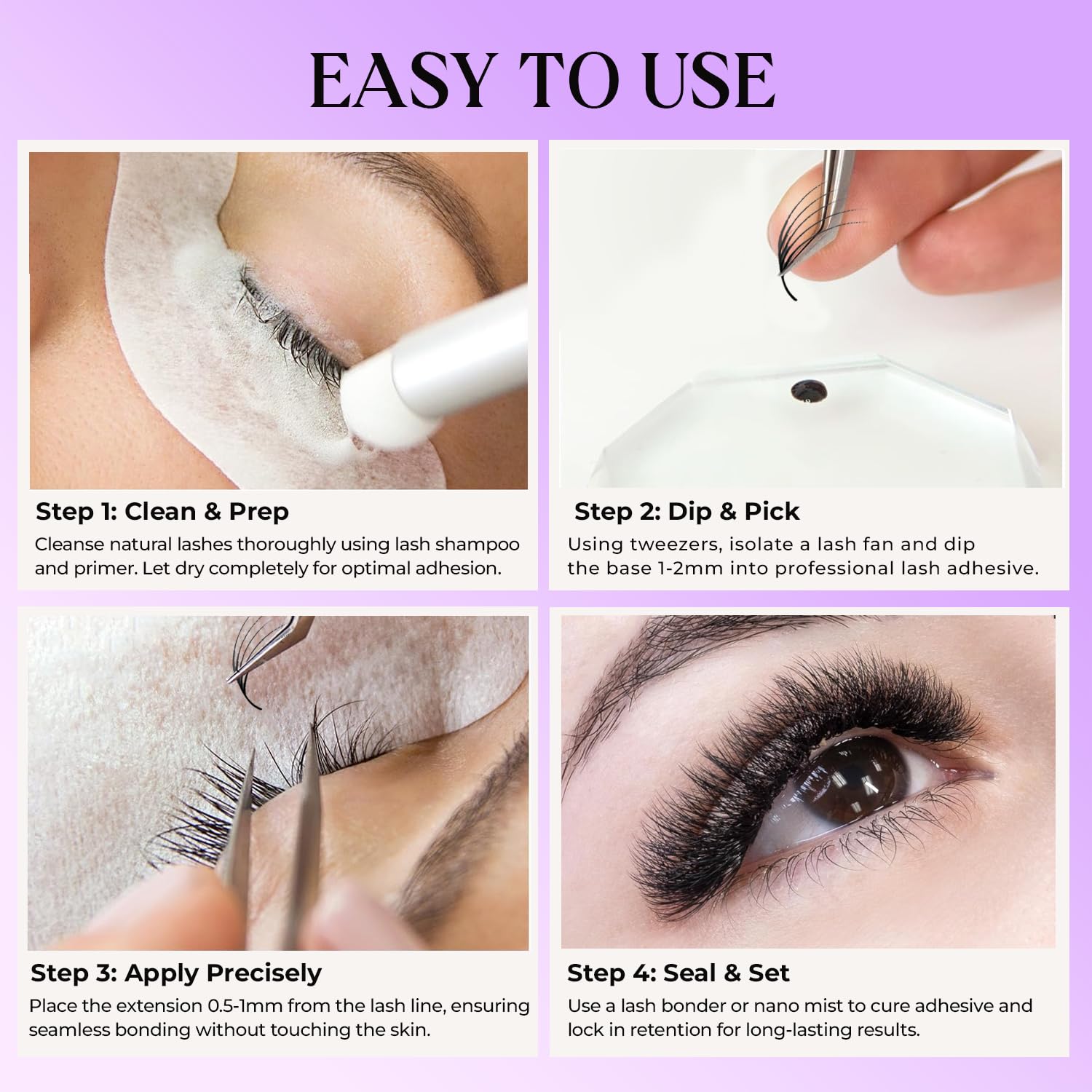 SAIGON LASH 500 pcs Narrow Promade Loose Fans – 10D 0.07 C Curl, 8–19 mm Mixed Length, Matte Black Handmade Lash Extensions