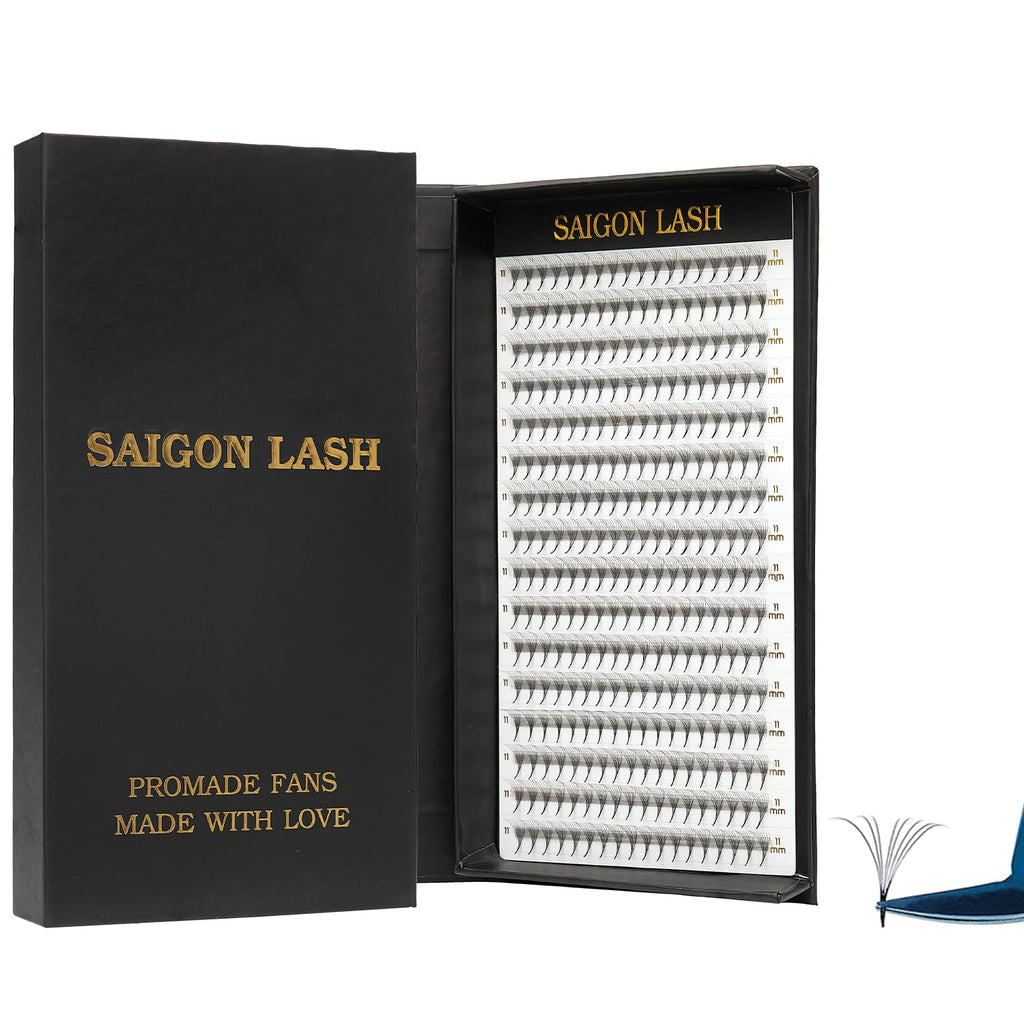 SAIGON LASH Wispy Promade Fans 3D–8D | Laser-Tech Narrow Base, C/D Curl, 6–15mm (Professional Use)