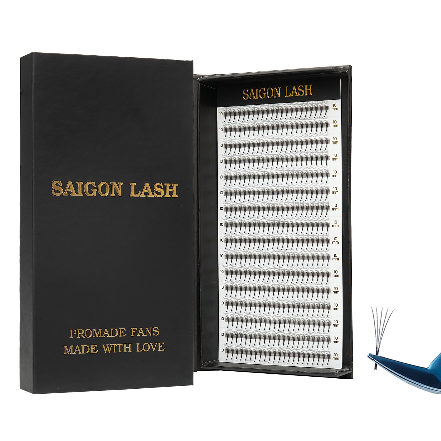 SAIGON LASH Wispy Promade Fans 3D-5D-6D-8D | Narrow Base Laser Tech Eyelash Extensions, Black D 0.07 7mm 5D