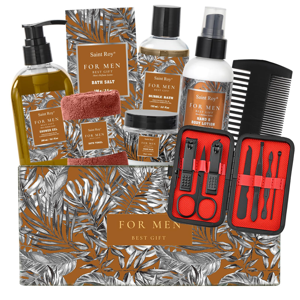 Saint Roy Christmas Spa Gift Basket – 15-Piece Men’s Grooming & Bath Set