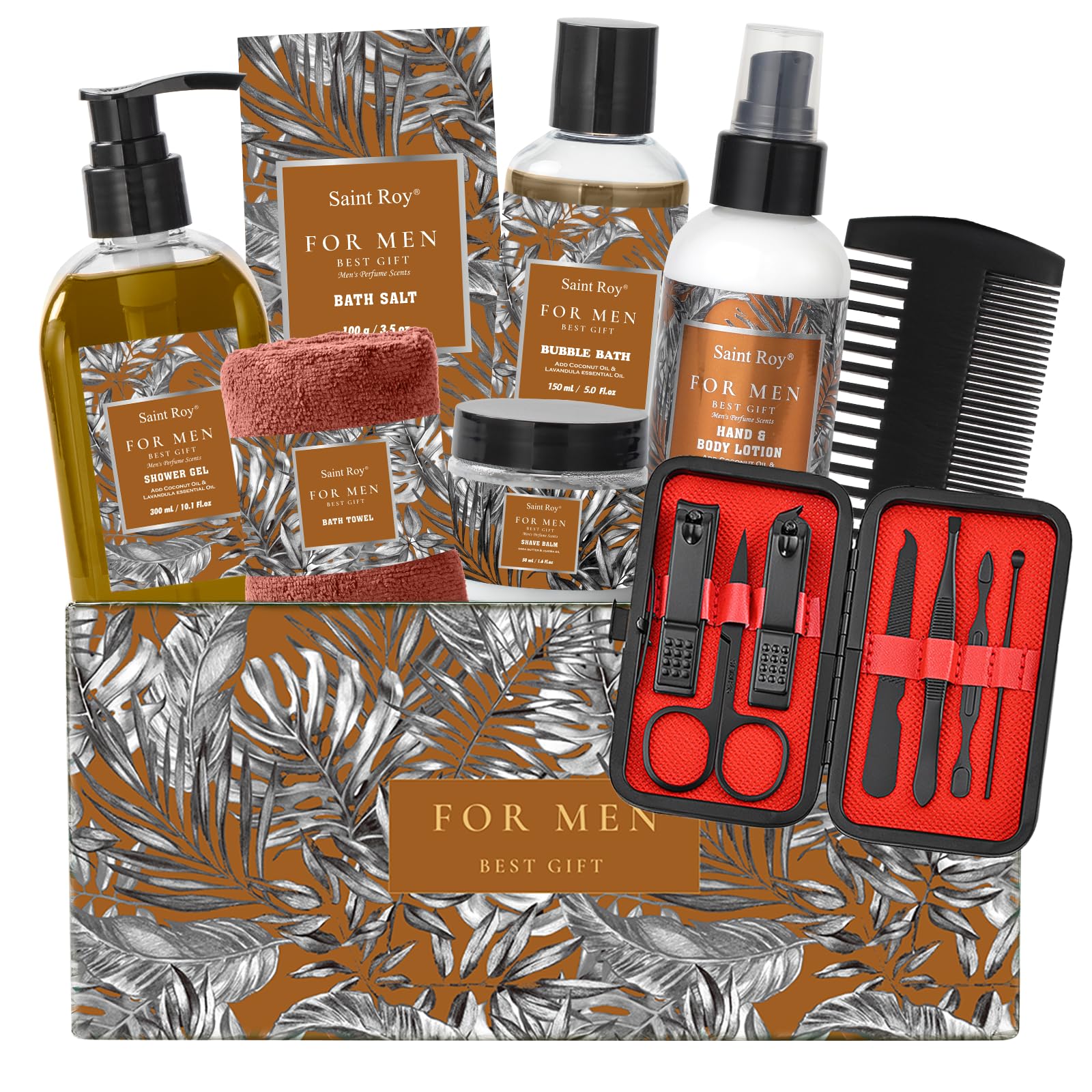 Saint Roy Christmas Spa Gift Basket – 15-Piece Men’s Grooming & Bath Set